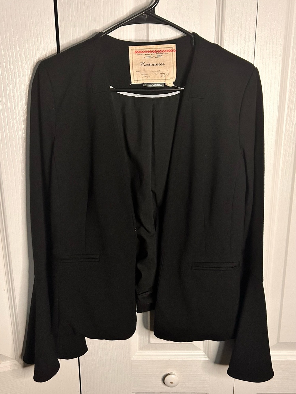 Anthropologie Cartonnier Black Bell Sleeve Open Front Blazer Jacket Women Medium